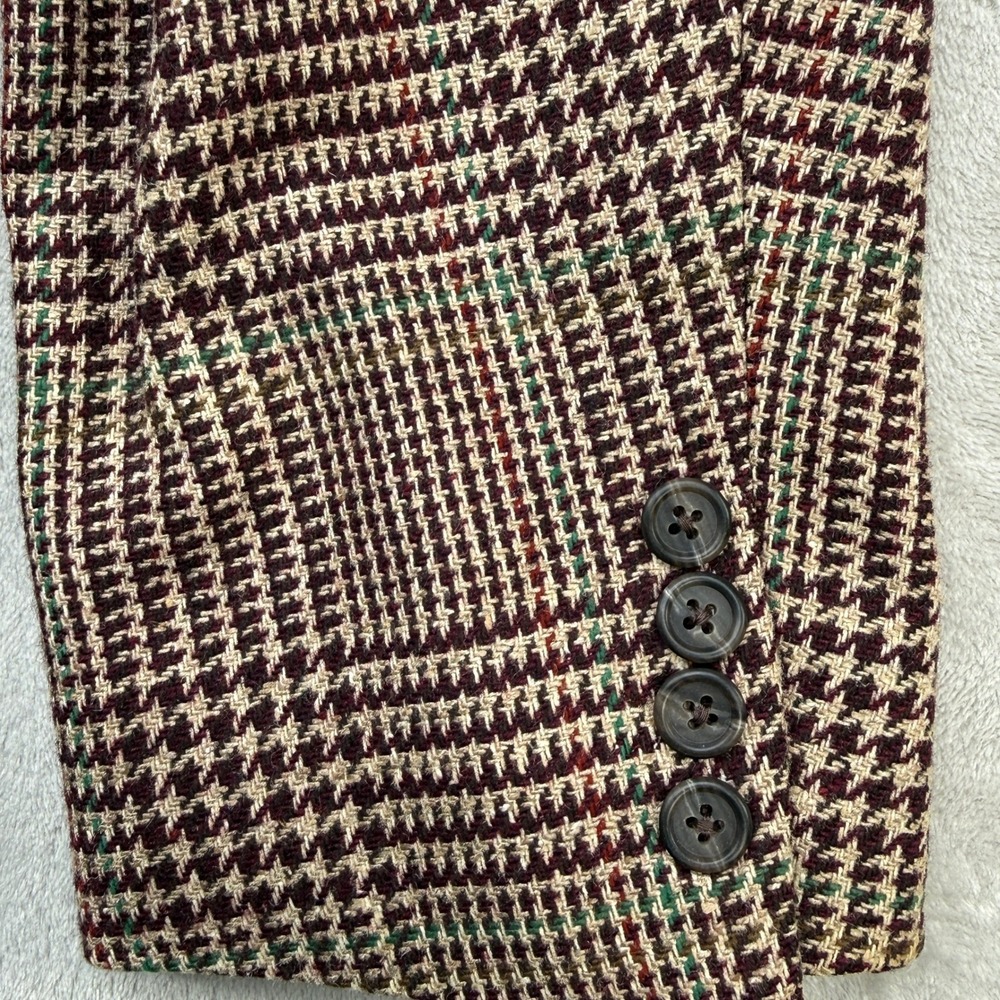 VTG Lands' End Sport Coat Men 40R Burgundy Glen Plaid Wool Tweed Blazer USA Made - Picture 5 of 12